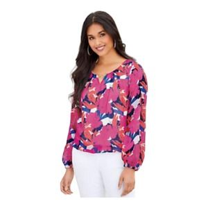 Monroe & Main Chiffon Overlay Pink Floral Blouson Career Dinner Party Guest Top